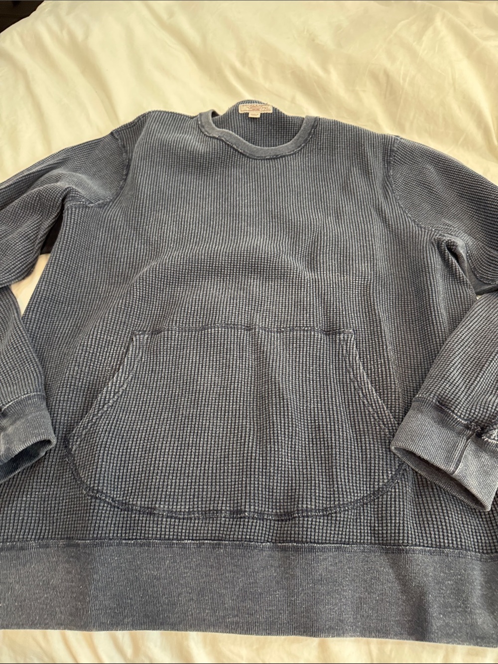 Wallace & Barnes Men's Washed Navy Waffle-Knit Crewneck Sweater,Heavyweight
